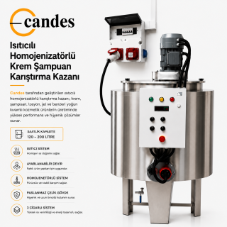 200 Litre Isıtıcılı Krem Karıştırma Tankı | Çift Cidarlı Homojenizatörlü Endüstriyel Mikserli Kazan
