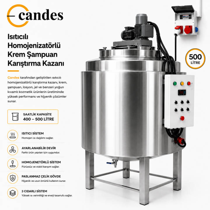 500 Litre Homojenizatörlü Krem Karıştırma Kazanı | Paslanmaz Mikser Tankı