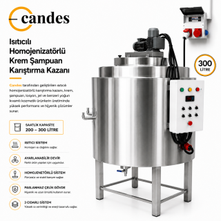 300 Litre Isıtıcılı Krem Karıştırma Tankı | Çift Cidarlı Homojenizatörlü Endüstriyel Mikserli Kazan