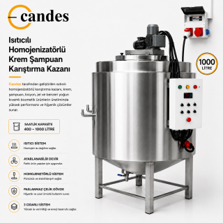 1000 Litre Isıtıcılı Krem Karıştırma Tankı | Çift Cidarlı Homojenizatörlü Endüstriyel Mikserli Kazan