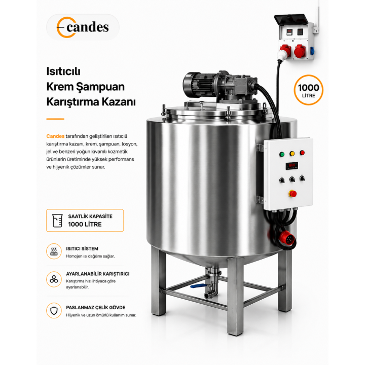 1000 Litre Isıtıcılı Sıvı Karıştırma Kazanı | Çift Cidarlı Endüstriyel Mikserli Kazan