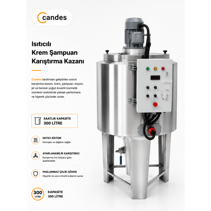 300 Litre Isıtıcılı Sıvı Karıştırma Kazanı | Çift Cidarlı Endüstriyel Mikserli Kazan