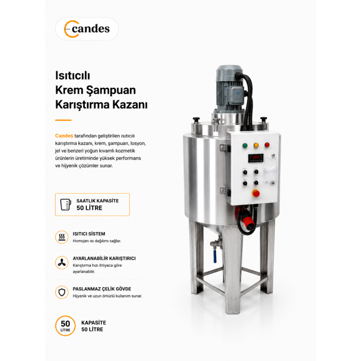 50 Litre Isıtıcılı Sıvı Karıştırma Kazanı | Çift Cidarlı Endüstriyel Mikserli Kazan