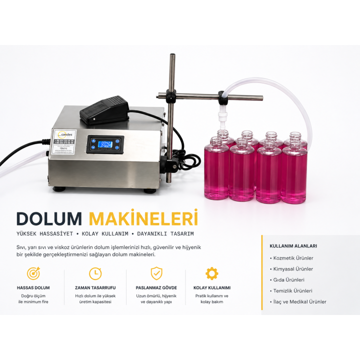 Tek Nozullu Sıvı Dolum Makinesi 3-1500 ml | Parfüm, Kolonya ve Kozmetik Dolum