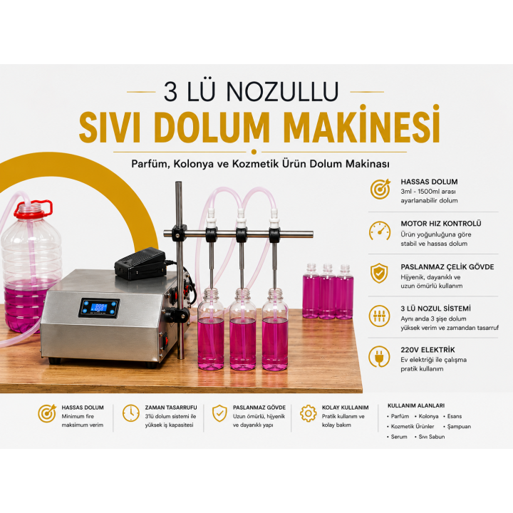 Üç Nozullu Sıvı Dolum Makinesi