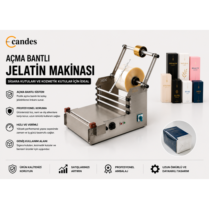 Açma Bantlı Jelatin Makinası | Sigara ve Kozmetik Kutuları İçin Profesyonel Jelatinleme Sistemi